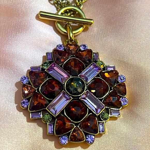 Stunning Purple Glass Crystal Embellished Pendant on Double Strand Chain - Picture 1 of 14